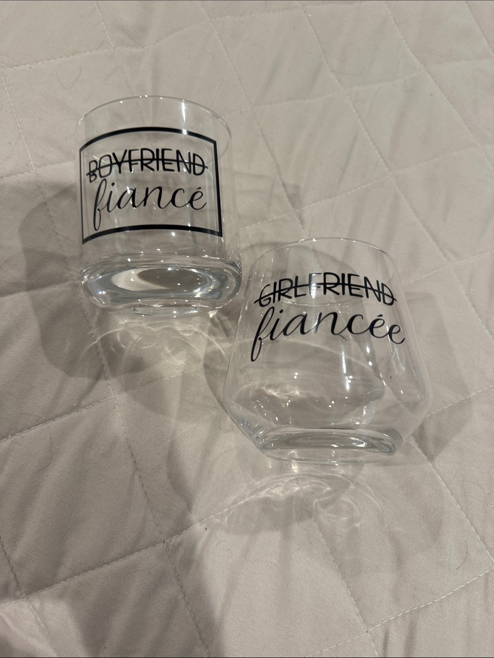 Fiancée Glasses Set — 'Boyfriend' & 'Girlfriend' Clear Glasses